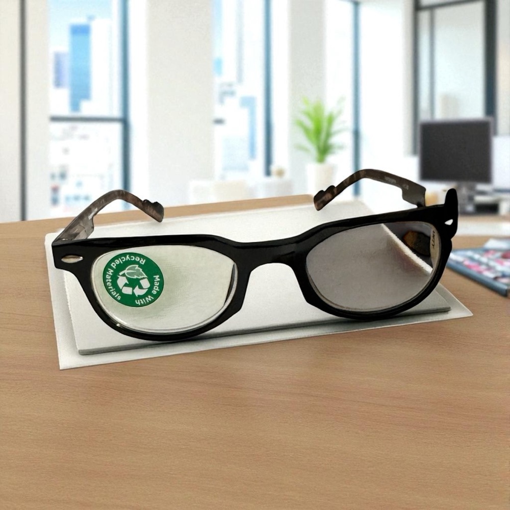 ICU ECO eyewear Classic Black Reading Glasses +1.75 . Made in Taiwan.